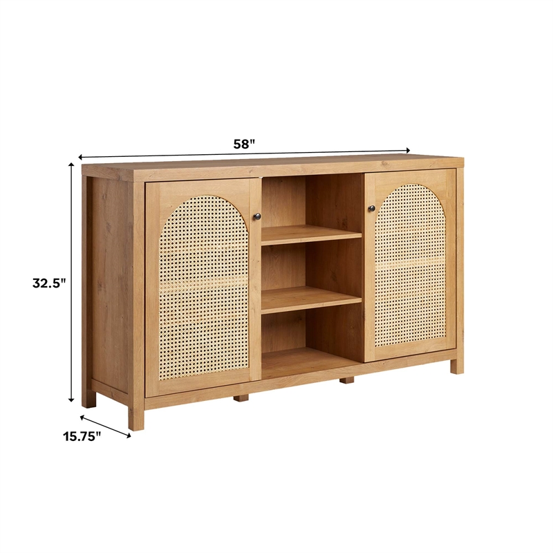 Pemberly Row Modern Arched Rattan 2-Door Wood Sideboard 58