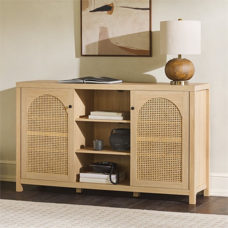 Pemberly Row Modern Arched Rattan 2-Door Wood Sideboard 58