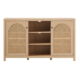 Pemberly Row Modern Arched Rattan 2-Door Wood Sideboard 58&quot - Coastal Oak