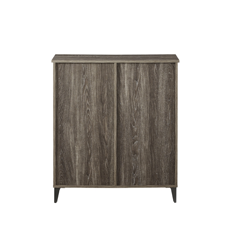 Pemberly Row Glass and Grooved Wood Door Transitional Accent Cabinet - Ash