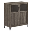 Pemberly Row Glass and Grooved Wood Door Transitional Accent Cabinet - Ash
