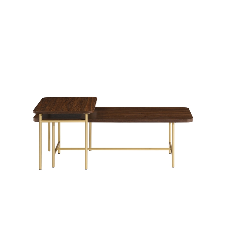 Pemberly Row 2-Piece Modern Wood Nesting Coffee Table - Dark Walnut / Gold