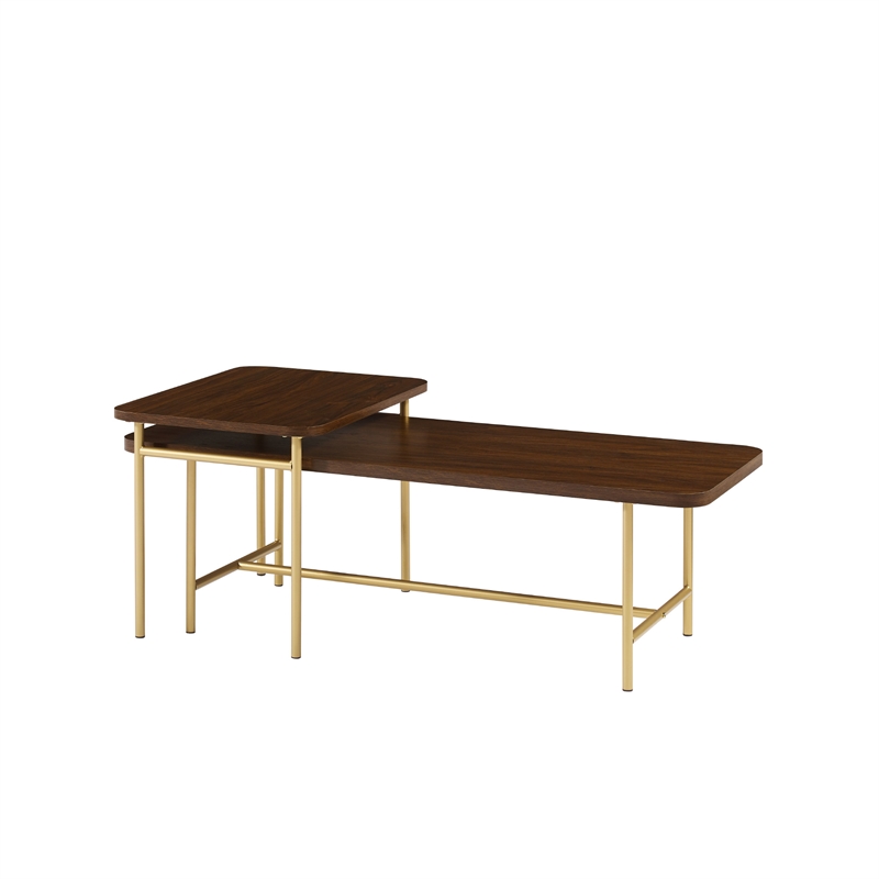 Pemberly Row 2-Piece Modern Wood Nesting Coffee Table - Dark Walnut / Gold