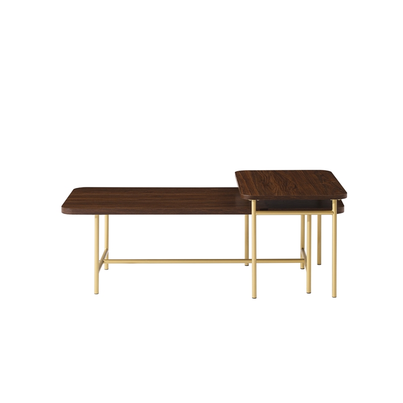 Pemberly Row 2-Piece Modern Wood Nesting Coffee Table - Dark Walnut / Gold
