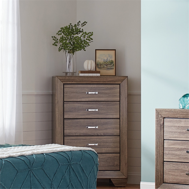 Pemberly Row Transitional 5-Piece Wood Queen Bedroom Set in Brown