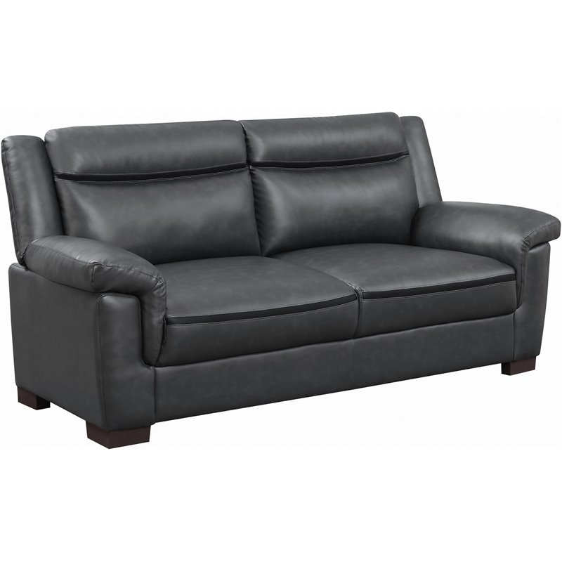 Pemberly Row Pillow Top Arm Upholstered Faux Leather Sofa in Gray