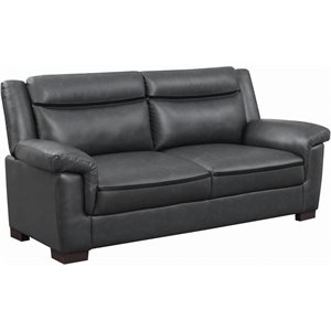 Pemberly Row Pillow Top Arm Upholstered Faux Leather Sofa in Gray