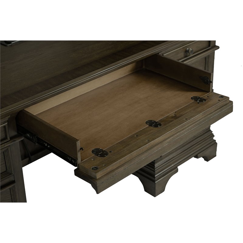 Pemberly Row Traditional Wood Credenza with Hutch Burnished Oak