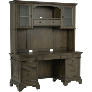 Pemberly Row Traditional Wood Credenza with Hutch Burnished Oak