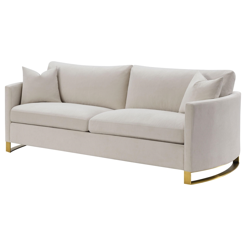 Pemberly Row Contemporary Upholstered Arched Arms Sofa in Beige