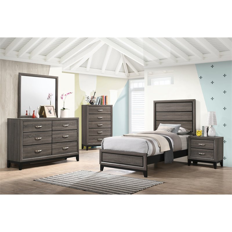 Pemberly Row 4-piece Twin Panel Wood Bedroom Set Gray Oak Finish