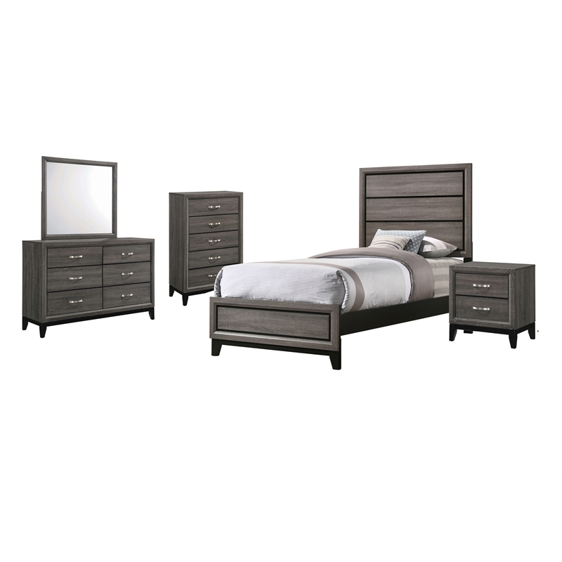 Pemberly Row 4-piece Twin Panel Wood Bedroom Set Gray Oak Finish