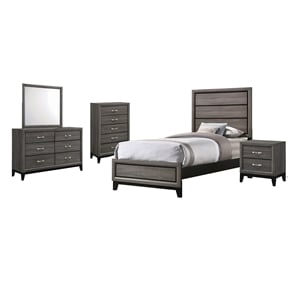 Pemberly Row 4-piece Twin Panel Wood Bedroom Set Gray Oak Finish
