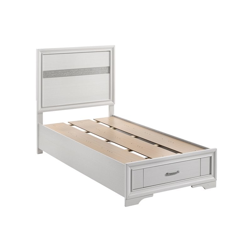 Pemberly Row 1-Drawer Storage Platform Wood Twin Bed in White