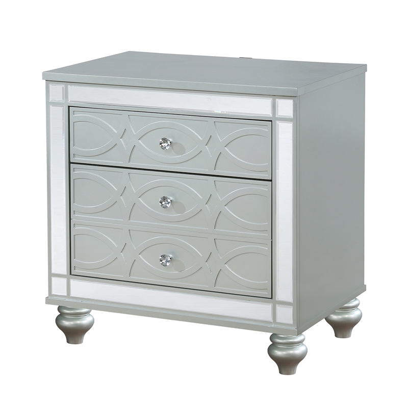 Pemberly Row 5-piece Queen Wood Bedroom Set with LED Light Silver