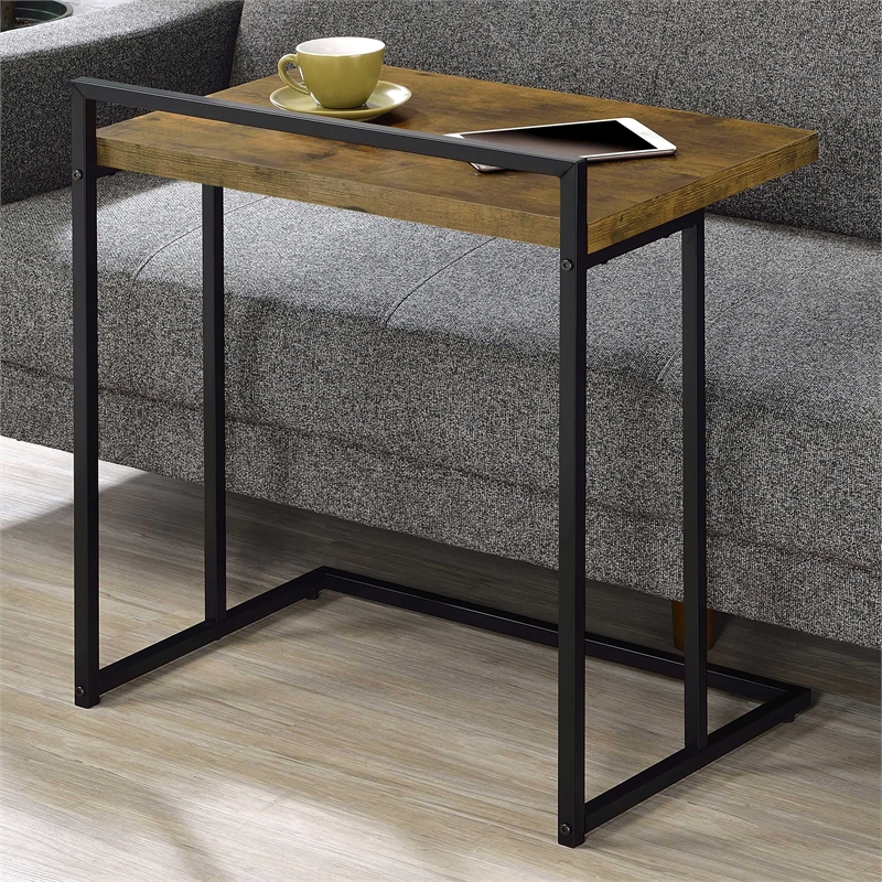Pemberly Row Rectangular Modern Metal Snack Table in Black/Brown