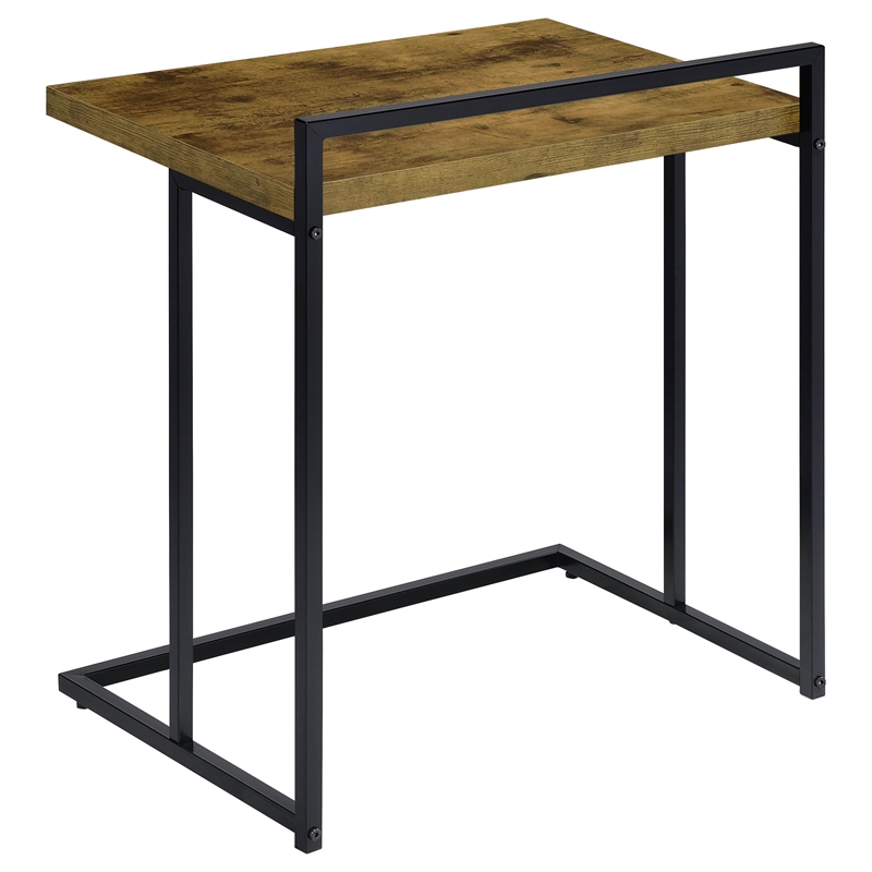 Pemberly Row Rectangular Modern Metal Snack Table in Black/Brown