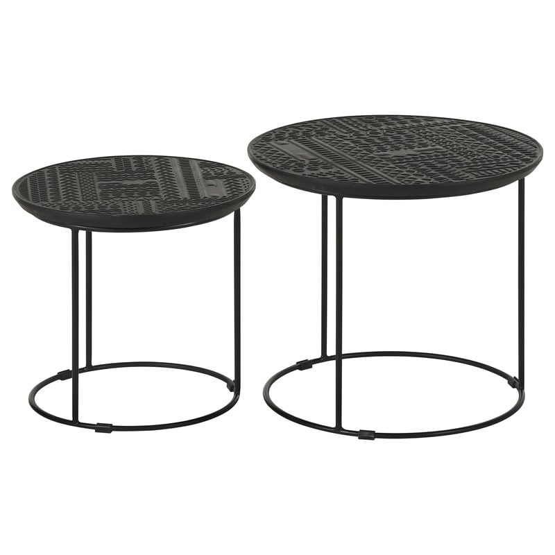 Pemberly Row 2-Piece Round Wood Top Nesting Table in Matte Black
