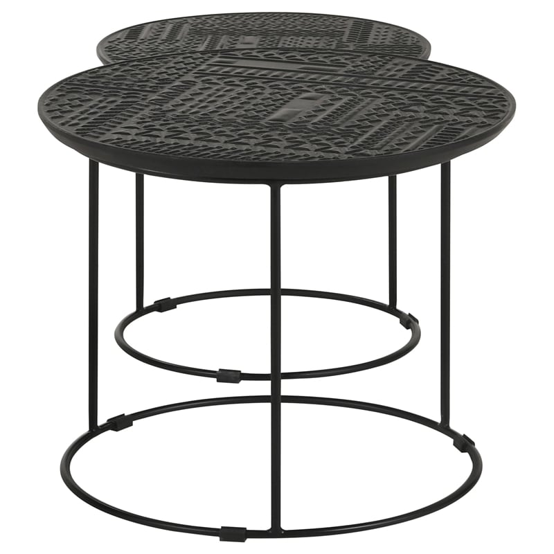 Pemberly Row 2-Piece Round Wood Top Nesting Table in Matte Black