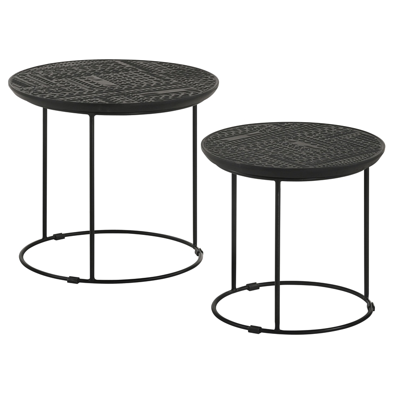 Pemberly Row 2-Piece Round Wood Top Nesting Table in Matte Black