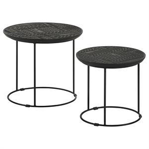 Pemberly Row 2-Piece Round Wood Top Nesting Table in Matte Black