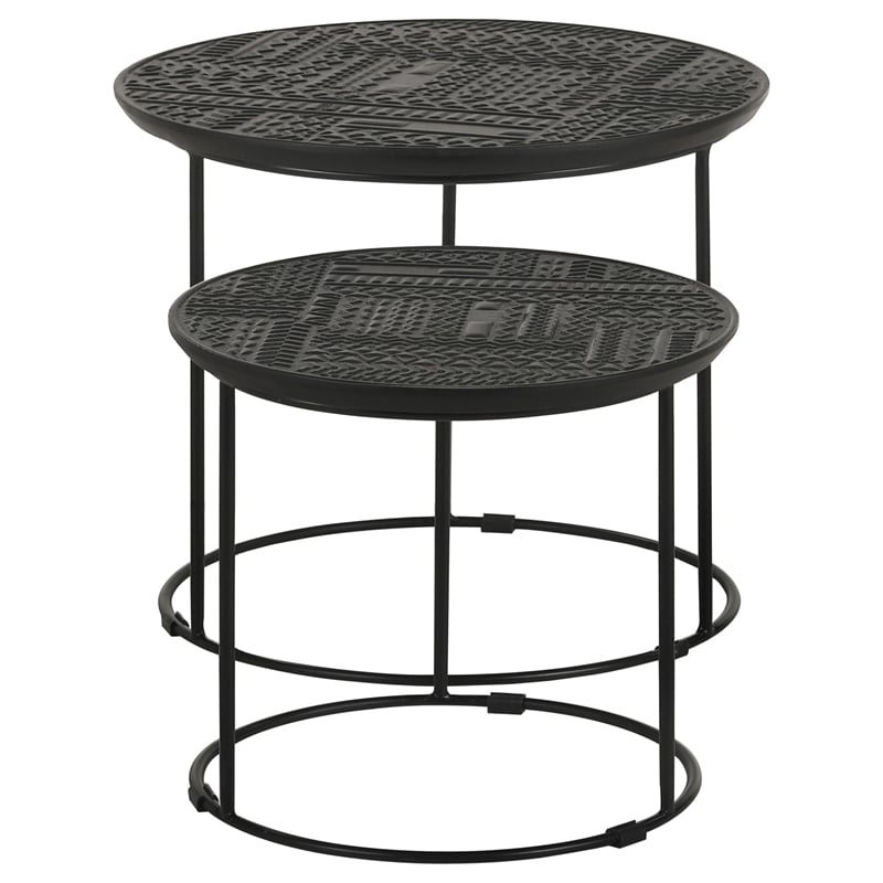 Pemberly Row 2-Piece Round Wood Top Nesting Table in Matte Black