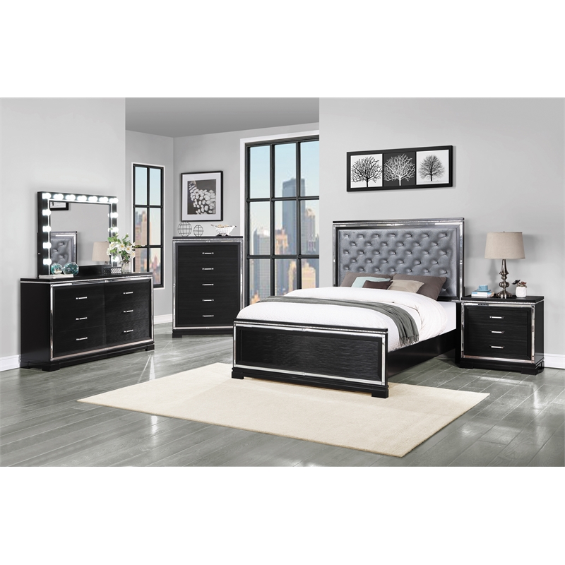 Pemberly Row Contemporary 3-Drawer Wood Nightstand in Black Finish