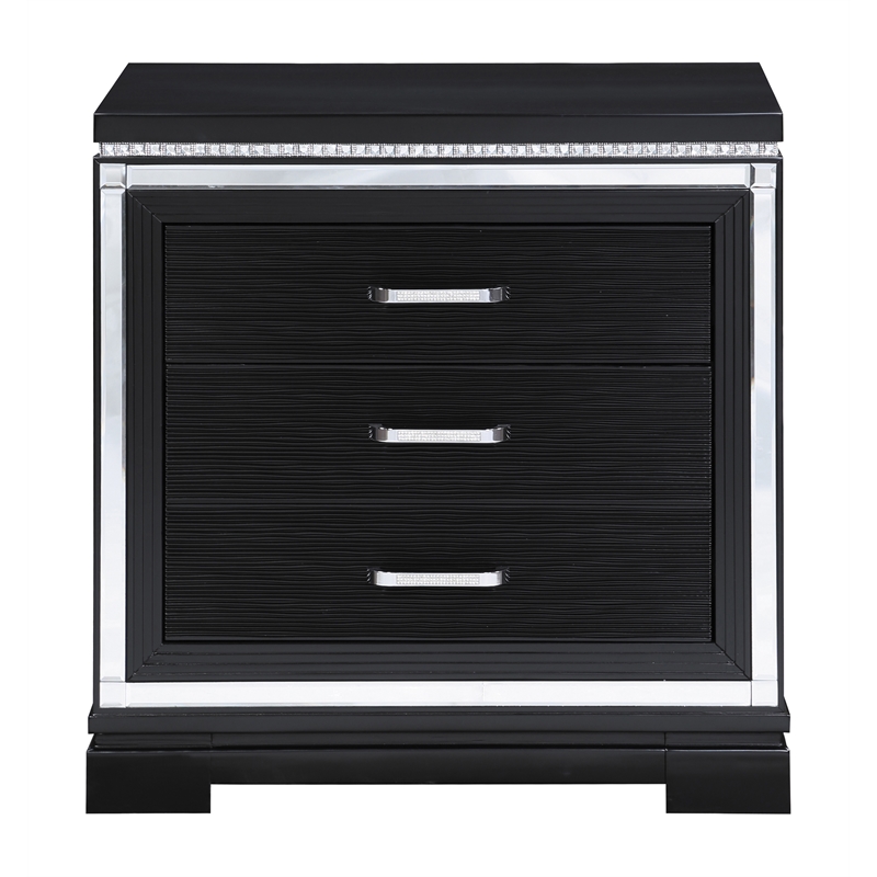 Pemberly Row Contemporary 3-Drawer Wood Nightstand in Black Finish