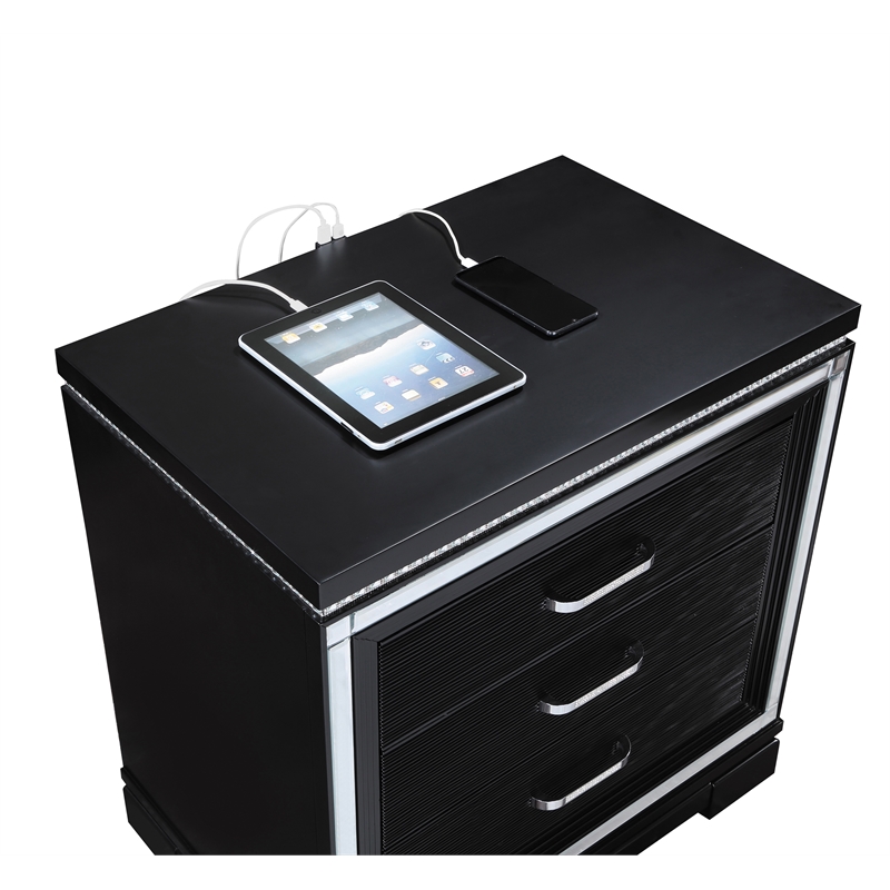 Pemberly Row Contemporary 3-Drawer Wood Nightstand in Black Finish