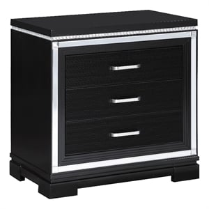 Pemberly Row Contemporary 3-Drawer Wood Nightstand in Black Finish