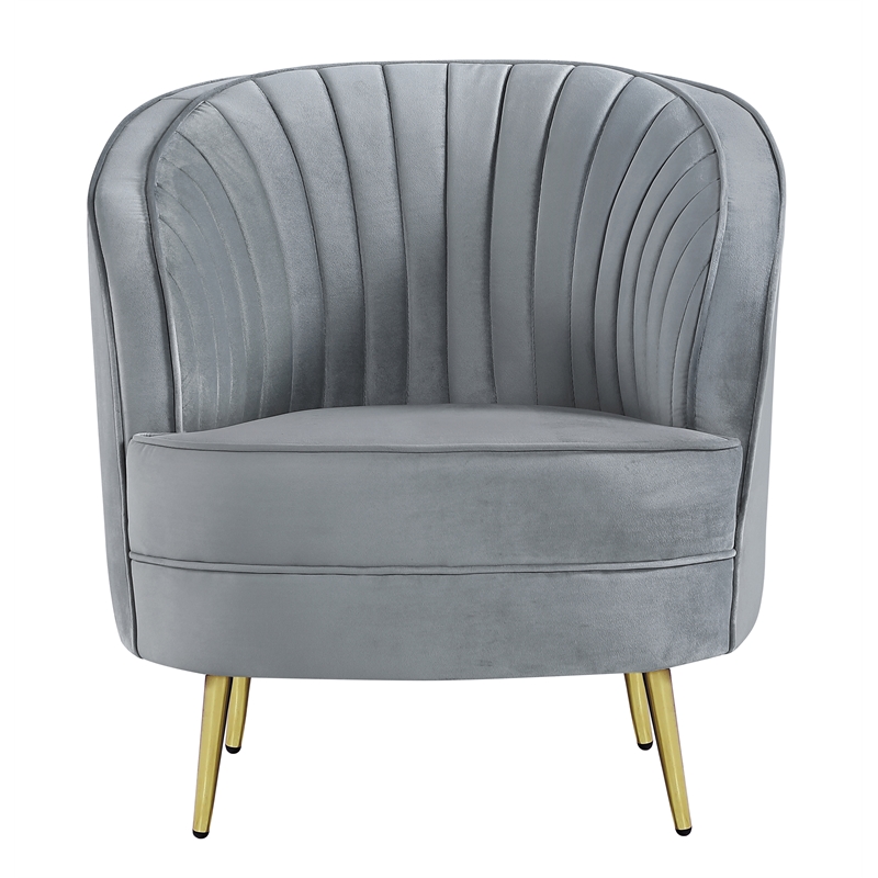 Pemberly Row Contemporary Velvet Upholstered Turfed Chair in Gray