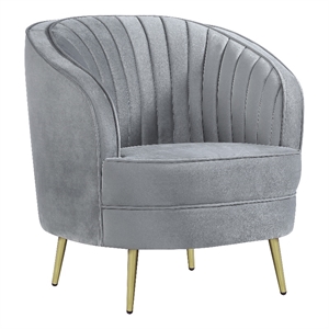 Pemberly Row Contemporary Velvet Upholstered Turfed Chair in Gray