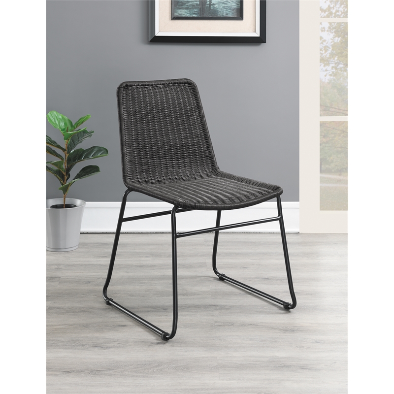 Pemberly Row Assembled Rattan Upholstered Dining Chairs in Brown Finish