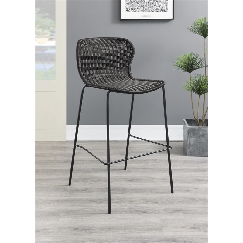 Pemberly Row Assembled Contemporary Upholstered Rattan Bar Stools in Brown