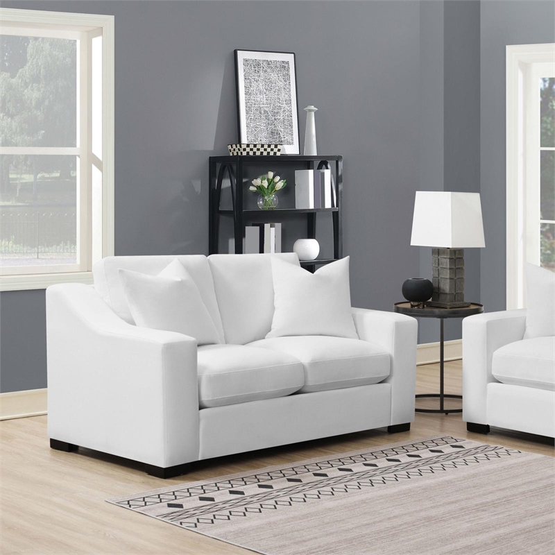 Pemberly Row Upholstered Transitional Fabric Loveseat in White