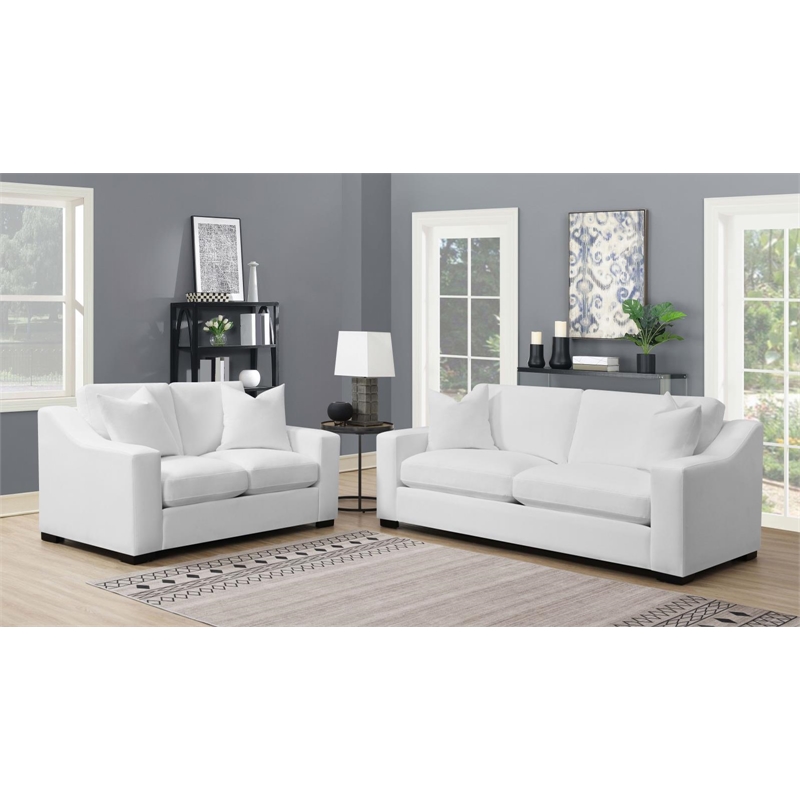 Pemberly Row Upholstered Transitional Fabric Loveseat in White