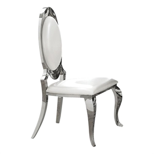 Pemberly Row 18.5&quot Faux Leather Side Chair in Cream and Chrome