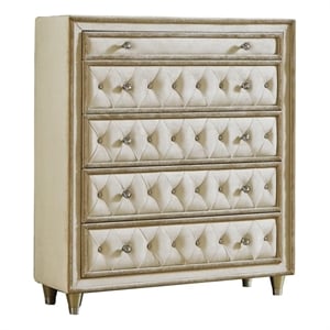 Pemberly Row 5-Drawer Upholstered Velvet Chest in Ivory and Camel