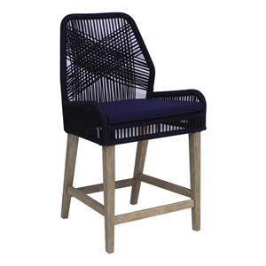 Pemberly Row 25.5&quot Woven Rope & Wood Counter Stools in Dark Navy