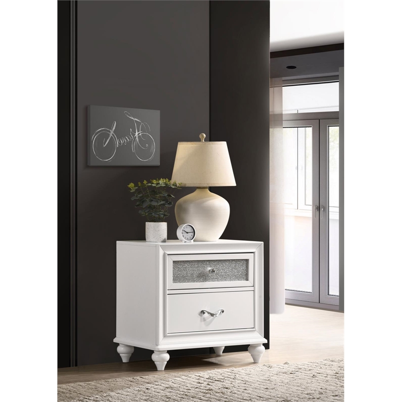 Pemberly Row Contemporary 2-Drawer Wood Nightstand in White Finish