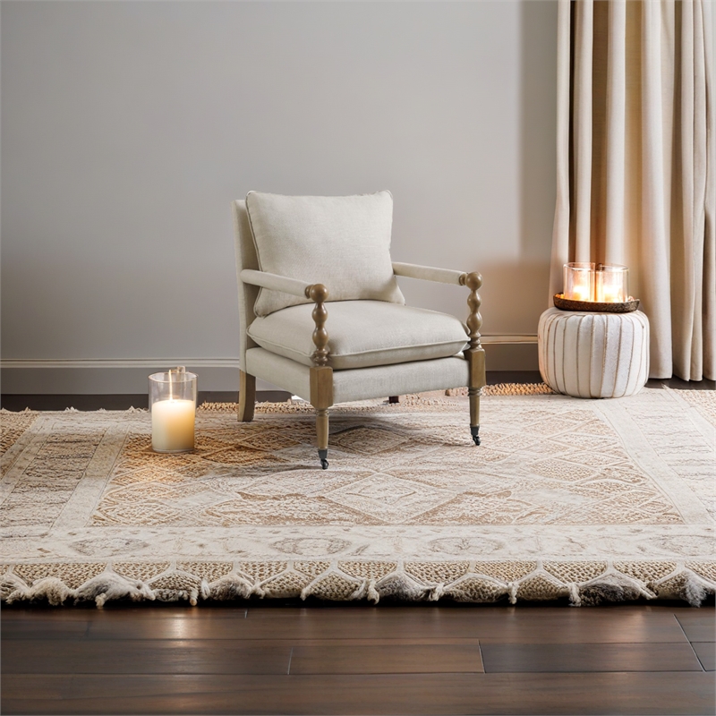 Pemberly Row Fabric Upholstered Accent Chair with Casters Beige