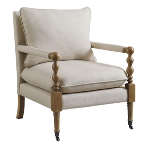 Pemberly Row Fabric Upholstered Accent Chair with Casters Beige