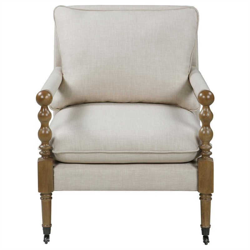 Pemberly Row Fabric Upholstered Accent Chair with Casters Beige