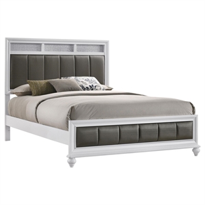Pemberly Row Wood Queen Upholstered Panel Bed in White and Gray