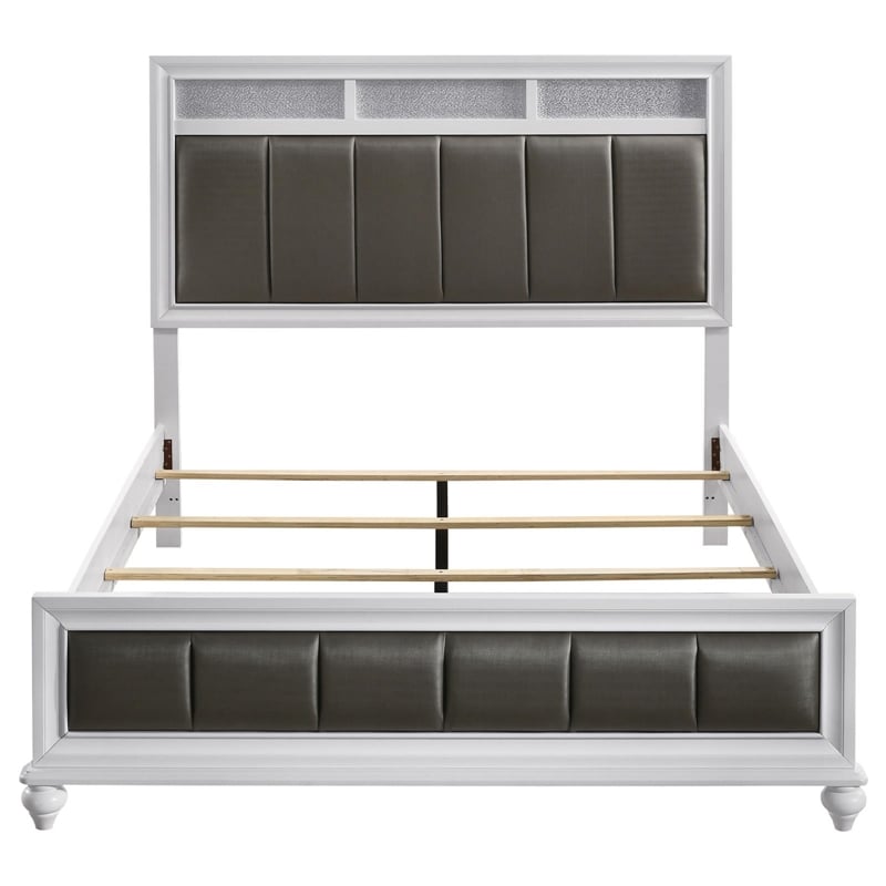 Pemberly Row Wood Queen Upholstered Panel Bed in White and Gray