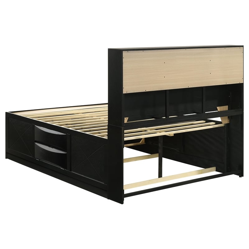 Pemberly Row Modern Wood Queen Platform Storage Bed in Black