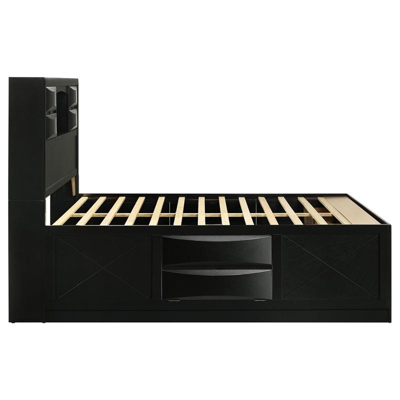 Pemberly Row Modern Wood Queen Platform Storage Bed in Black