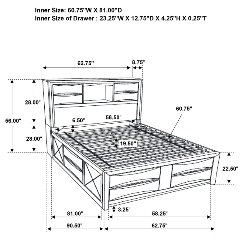 Pemberly Row Modern Wood Queen Platform Storage Bed in Black