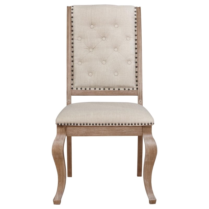 Pemberly Row Fabric Tufted Side Chairs in Cream and Barley Brown