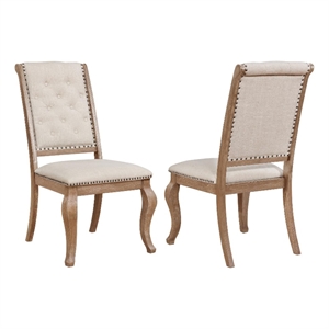 Pemberly Row Fabric Tufted Side Chairs in Cream and Barley Brown